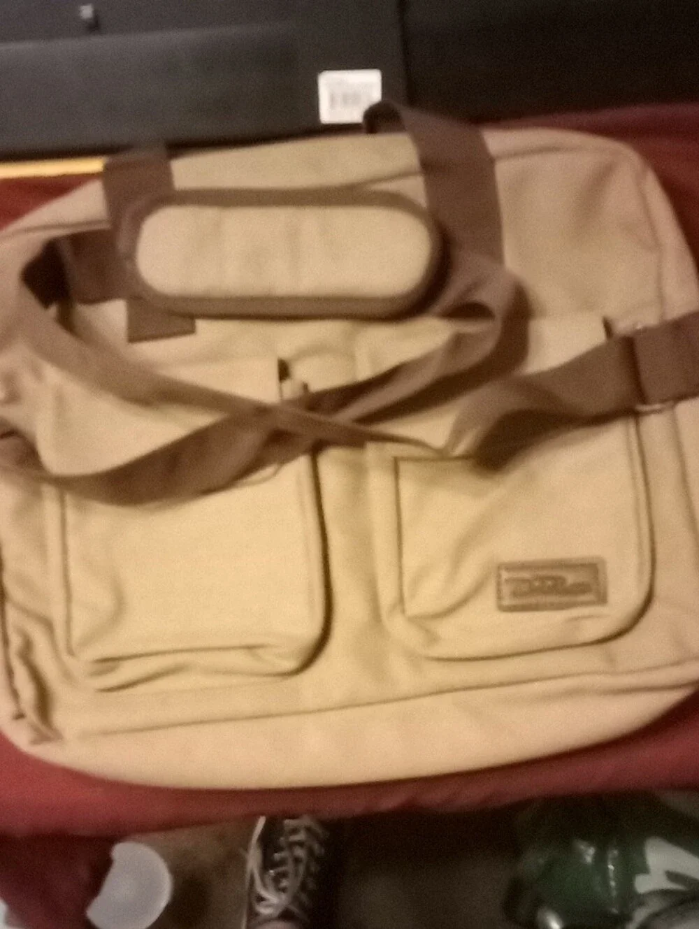 Men's Laptop Bag in Khaki with Brown Straps
